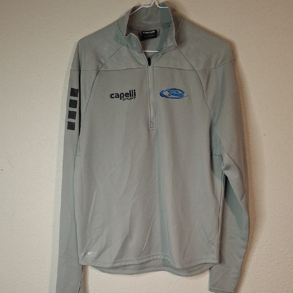 Capelli of New York Light Gray/Blue Zip-Up Sweater